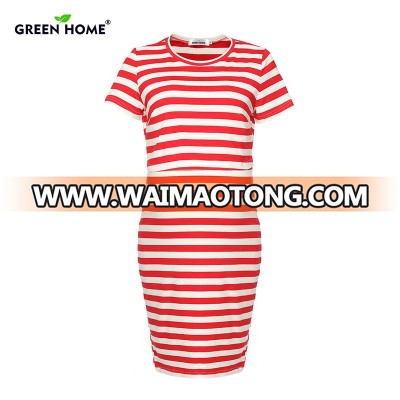 Green Home Striped Maternity Dress Elegant office Dress Pregnant Women  short sleeve Dresses for Pregnancy Clothes