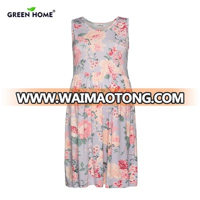 Green Home Causal Dress Pregnant Summer Floral Print Maternity Dress Sleeveless Fold Gravida Dresses Loose Pregnancy Clothes