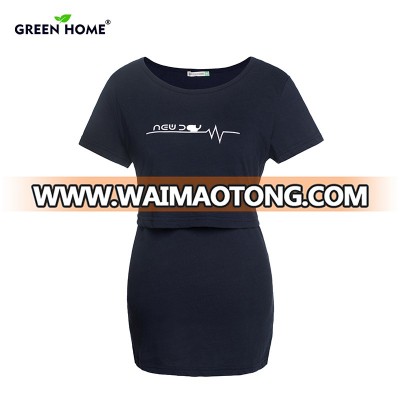 Green Home Fashion design women breastfeeding Clothes  casual clothing navy blue maternity nursing top