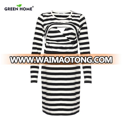 Green Home Striped Maternity Dress Elegant office Dress Pregnant Women Breastfeeding Dresses for Pregnancy