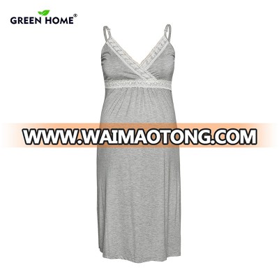 Green Home Sexy Maternity Nightgown Modal Loose Nursing Pajamas Sleeveless Pregnancy Nightdress Solid Pajamas for Pregnant Wom