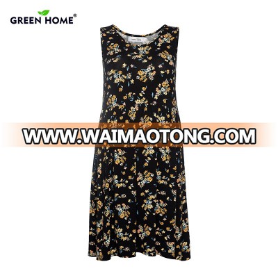 Green Home Floral Maternity Dress Modal Sleeveless Nursing Dress Pregnancy Outdoor Dress for Pregnant Women